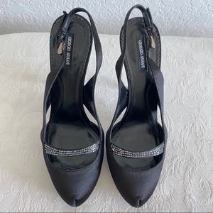 Giorgio Armani satin crystal embellished pumps